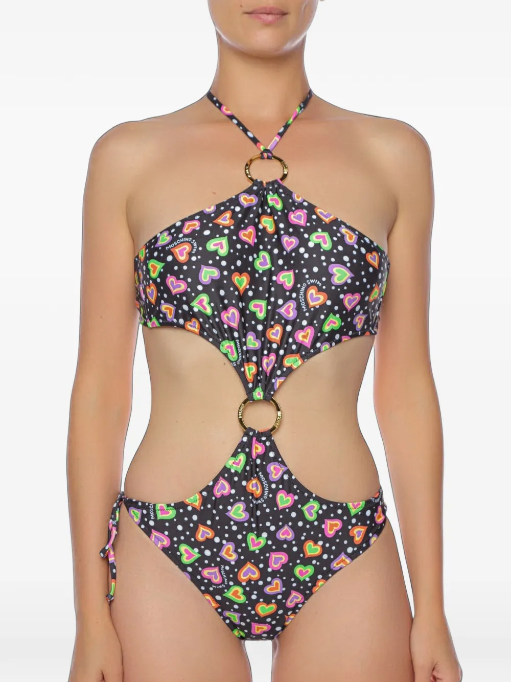 Moschino heart-print ring-detail swimsuit - Schwarz