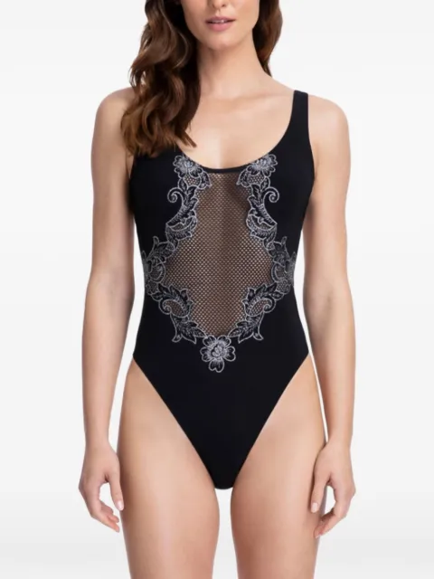 Gottex mesh-panel floral-embroidered swimsuit