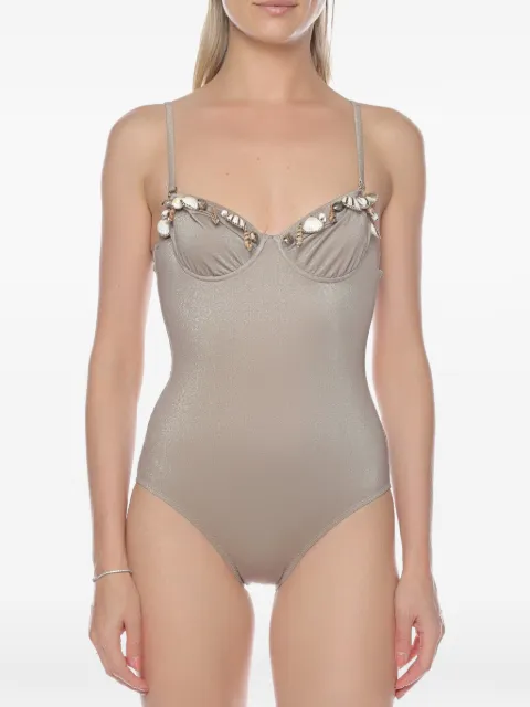 Gottex shell-embellished metallic swimsuit