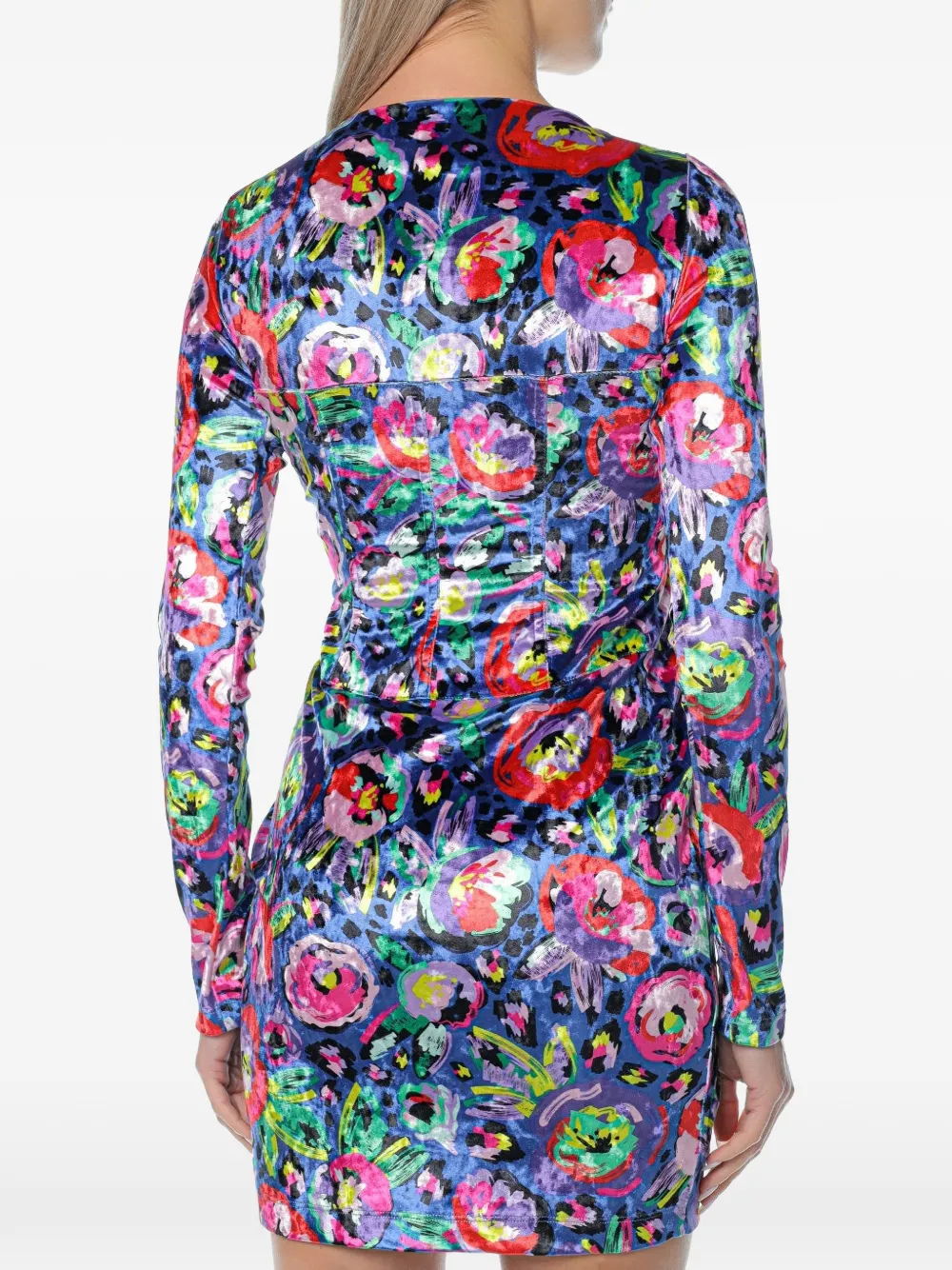 Chiara Ferragni floral-print corset-style long-sleeved fitted mini dress Blauw