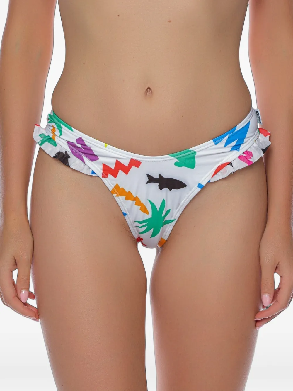 Moschino graphic-print ruffled bikini bottoms - Weiß