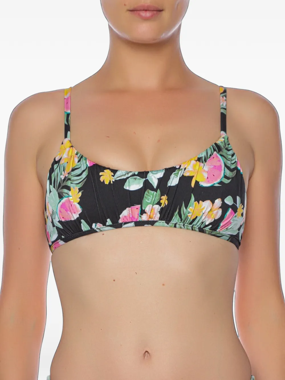 BANANA MOON Wino Wailani floral-print pleated bikini top - Noir