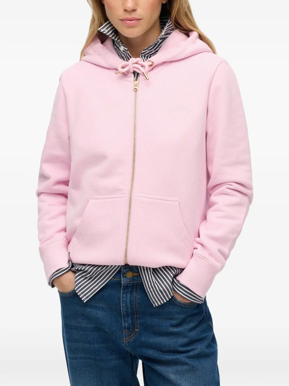 Superdry logo-embroidered zip-up hoodie - Rosa