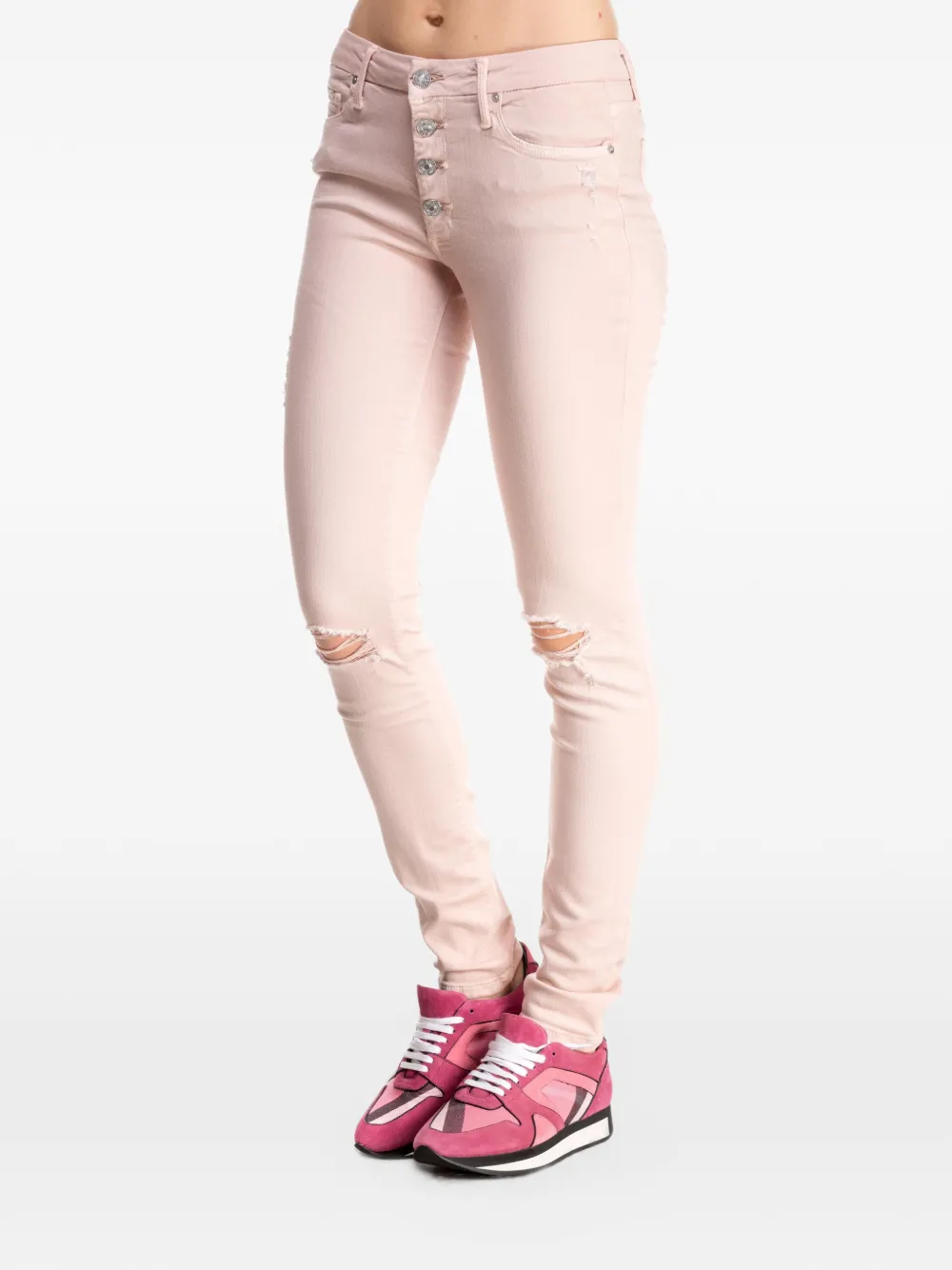 Black Orchid Candice button-front distressed jeans Roze
