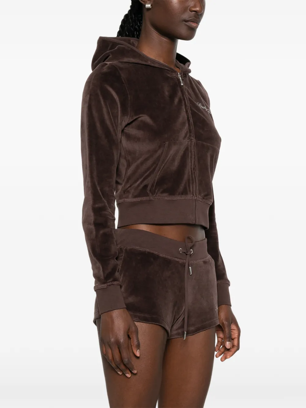 Sporty & Rich x Juicy Couture hoodie verfraaid met stras en rits Bruin