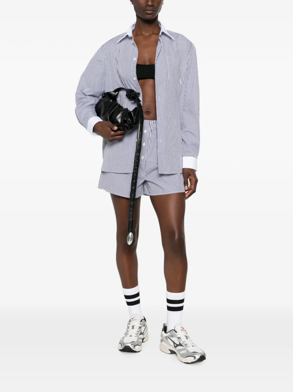 Sporty & Rich striped embroidered-logo shorts - White