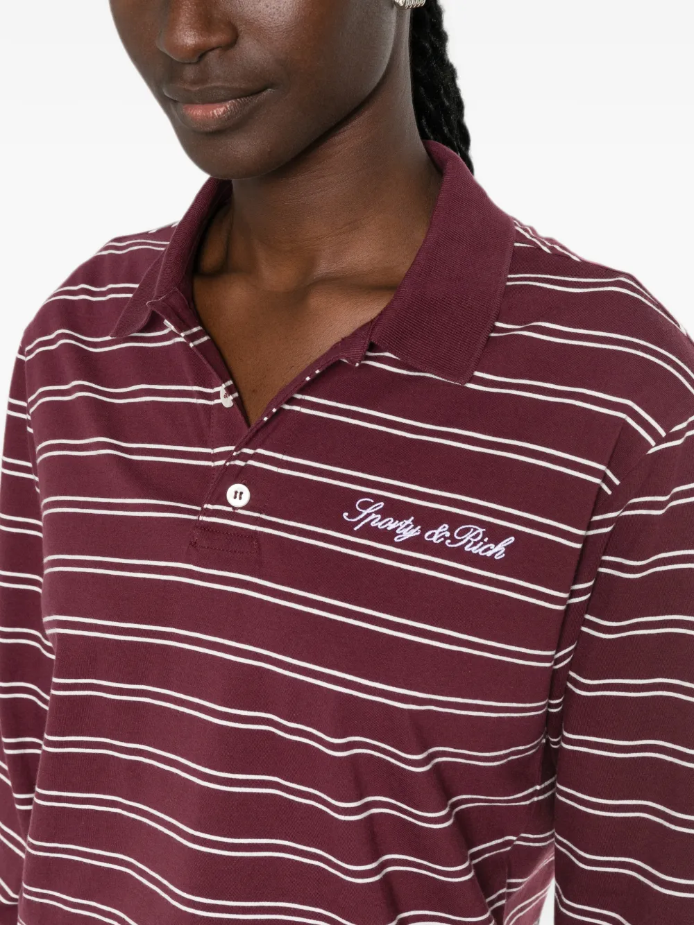 Sporty & Rich Gestreept poloshirt met logo en lange mouwen Rood