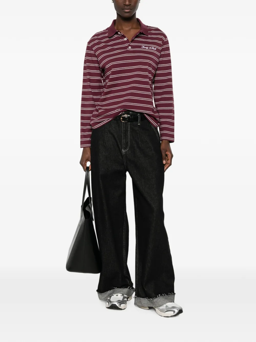 Sporty & Rich Gestreept poloshirt met logo en lange mouwen Rood