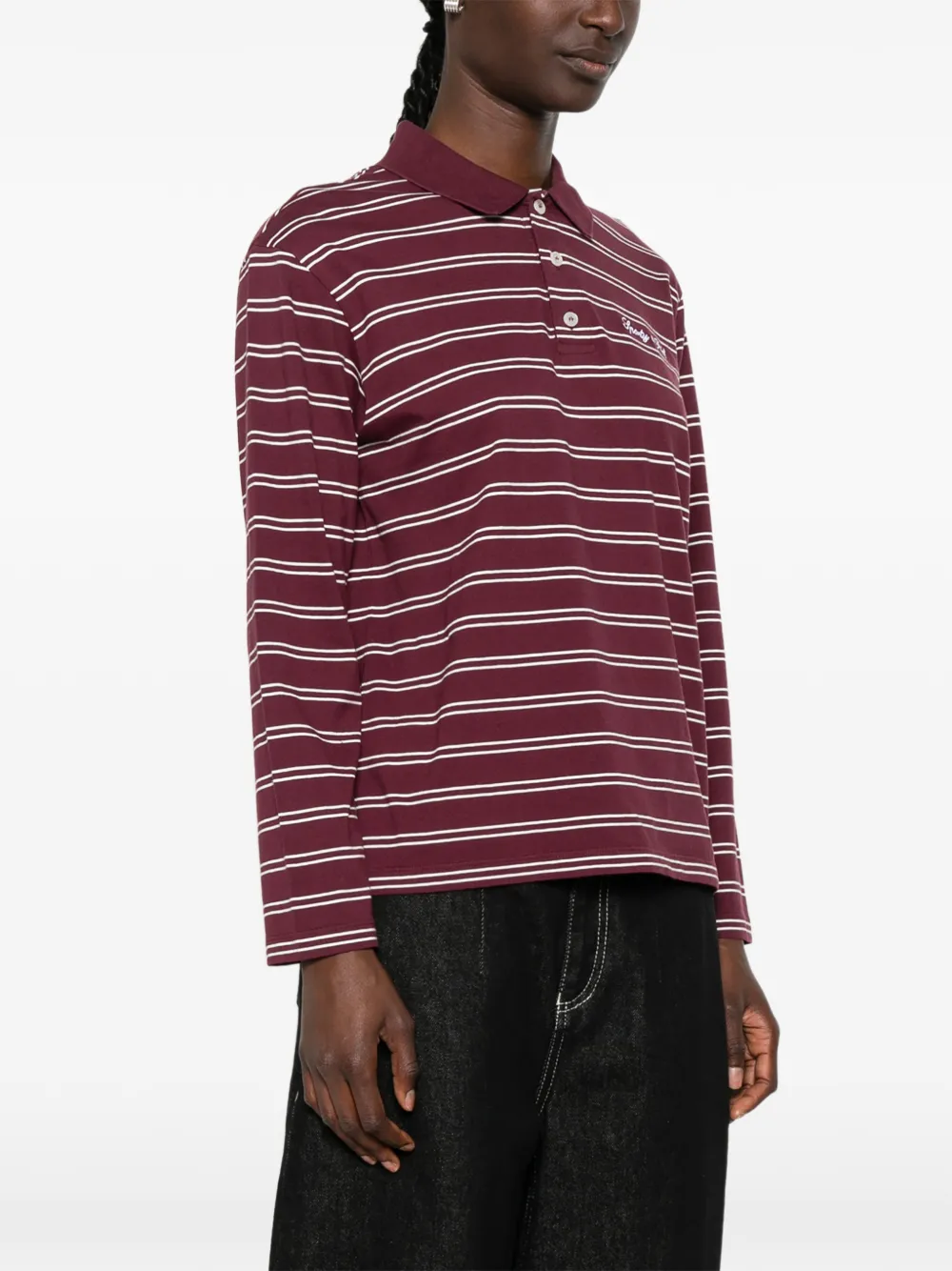 Sporty & Rich Gestreept poloshirt met logo en lange mouwen Rood