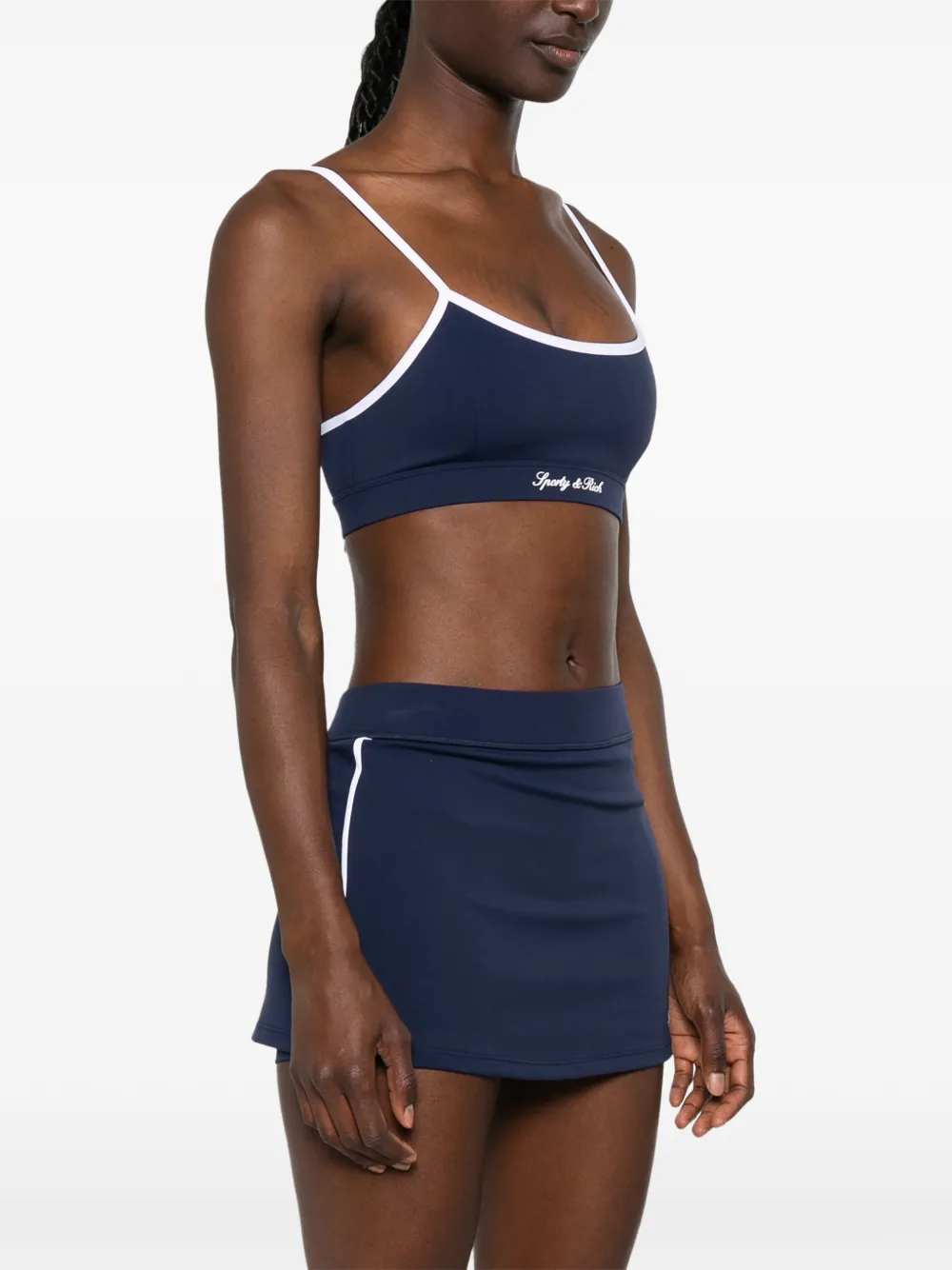 Sporty & Rich Signature Logo contrast-trim Sports Bra | Blue