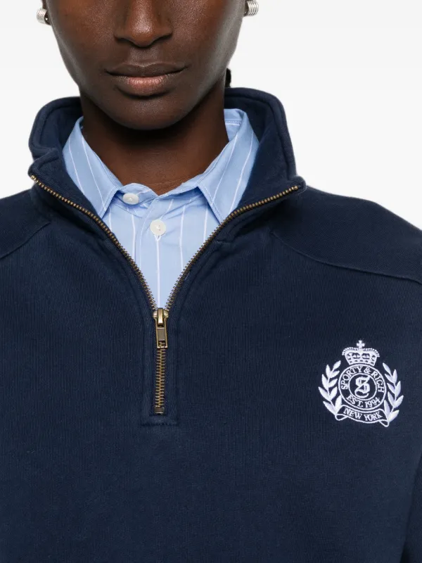 Sporty & Rich crest-embroidered quarter-zip Sweatshirt | Blue