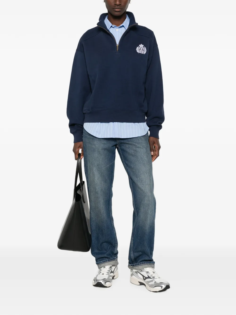 Sporty & Rich crest-embroidered quarter-zip sweatshirt - Blu