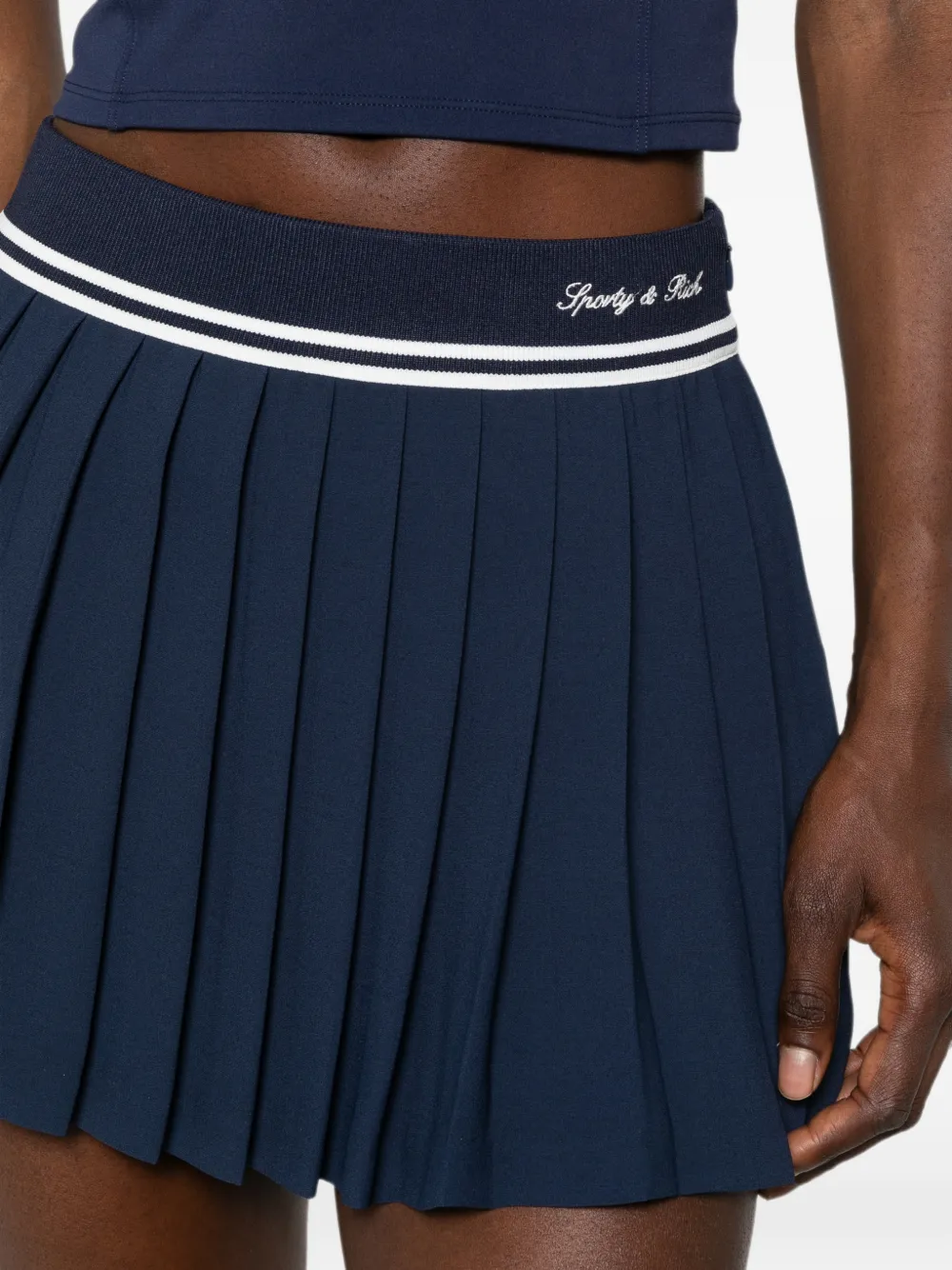 Sporty & Rich Plooirok met geborduurd logo Blauw