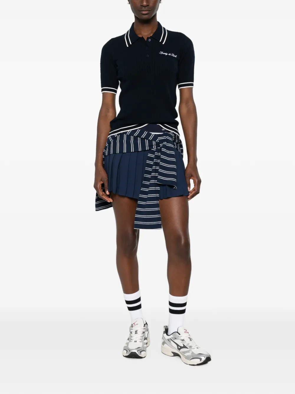 Sporty & Rich Kabelgebreid poloshirt met geborduurd logo Blauw