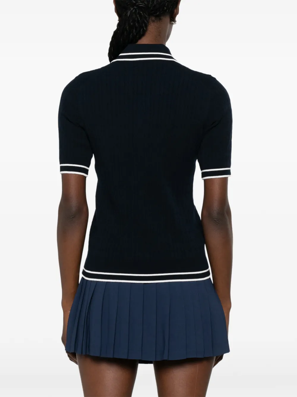 Sporty & Rich Kabelgebreid poloshirt met geborduurd logo Blauw