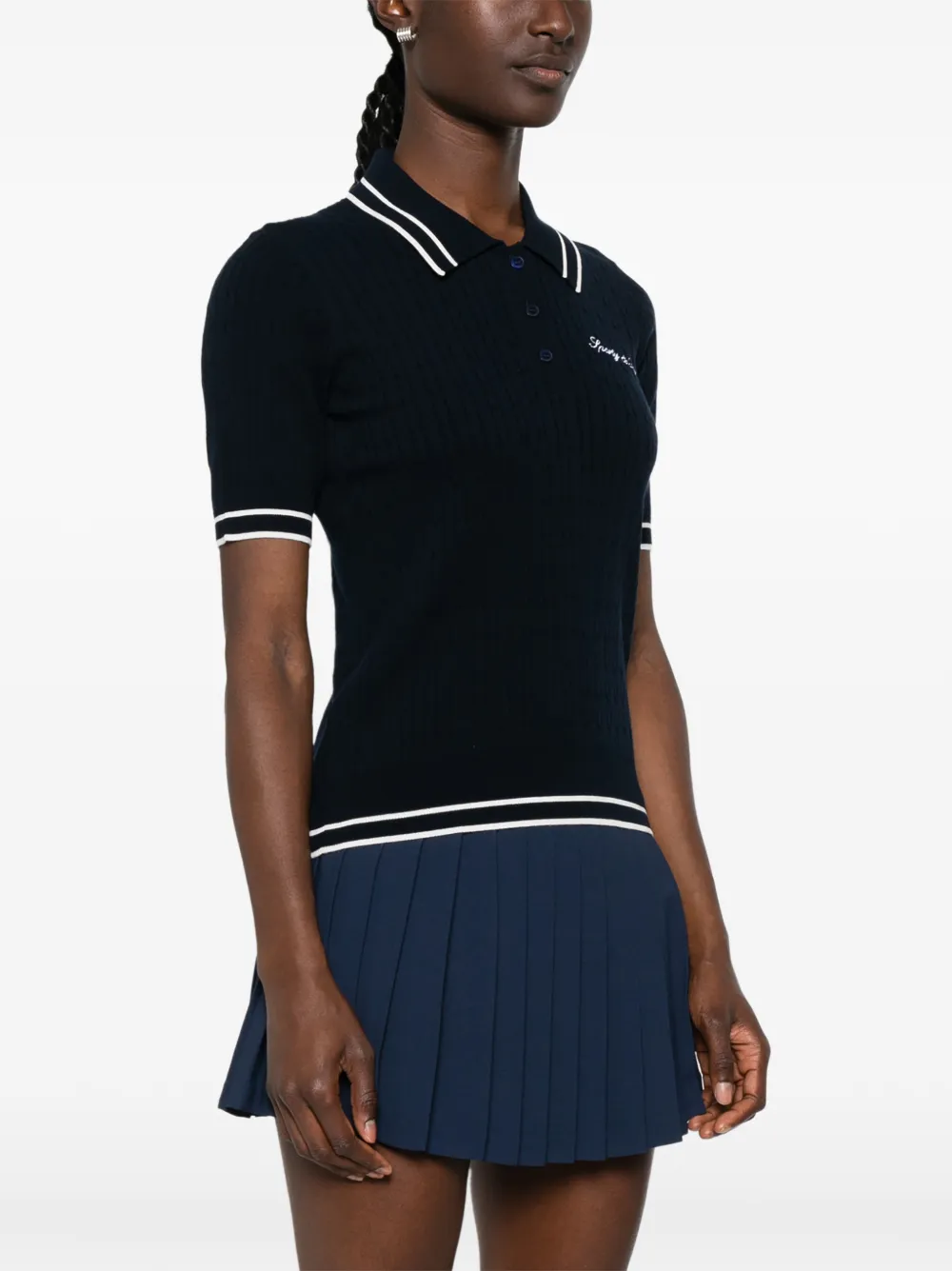 Sporty & Rich Kabelgebreid poloshirt met geborduurd logo Blauw