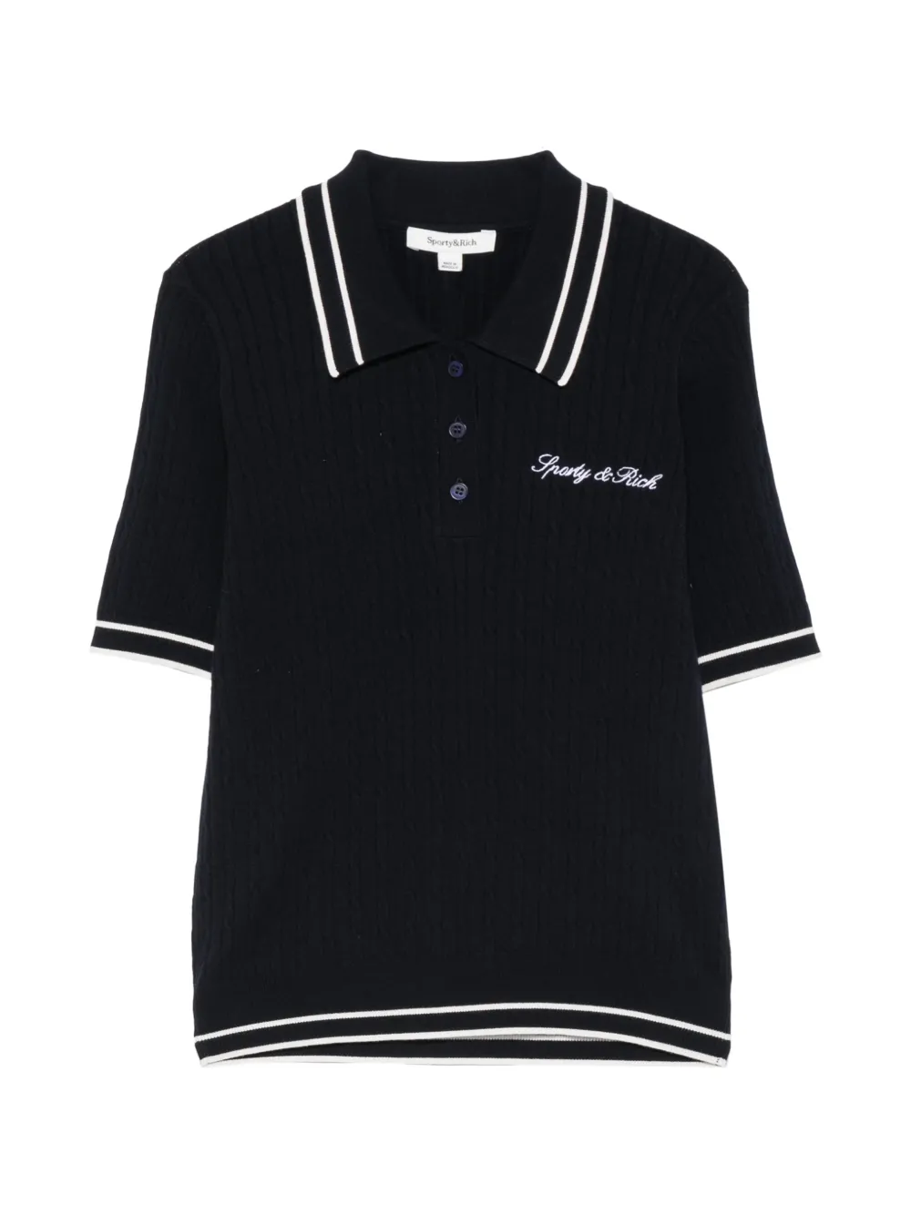Sporty & Rich cable-knit logo-embroidered polo shirt - Blu