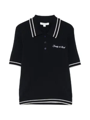 Sporty & Rich cable-knit logo-embroidered Polo Shirt | Blue