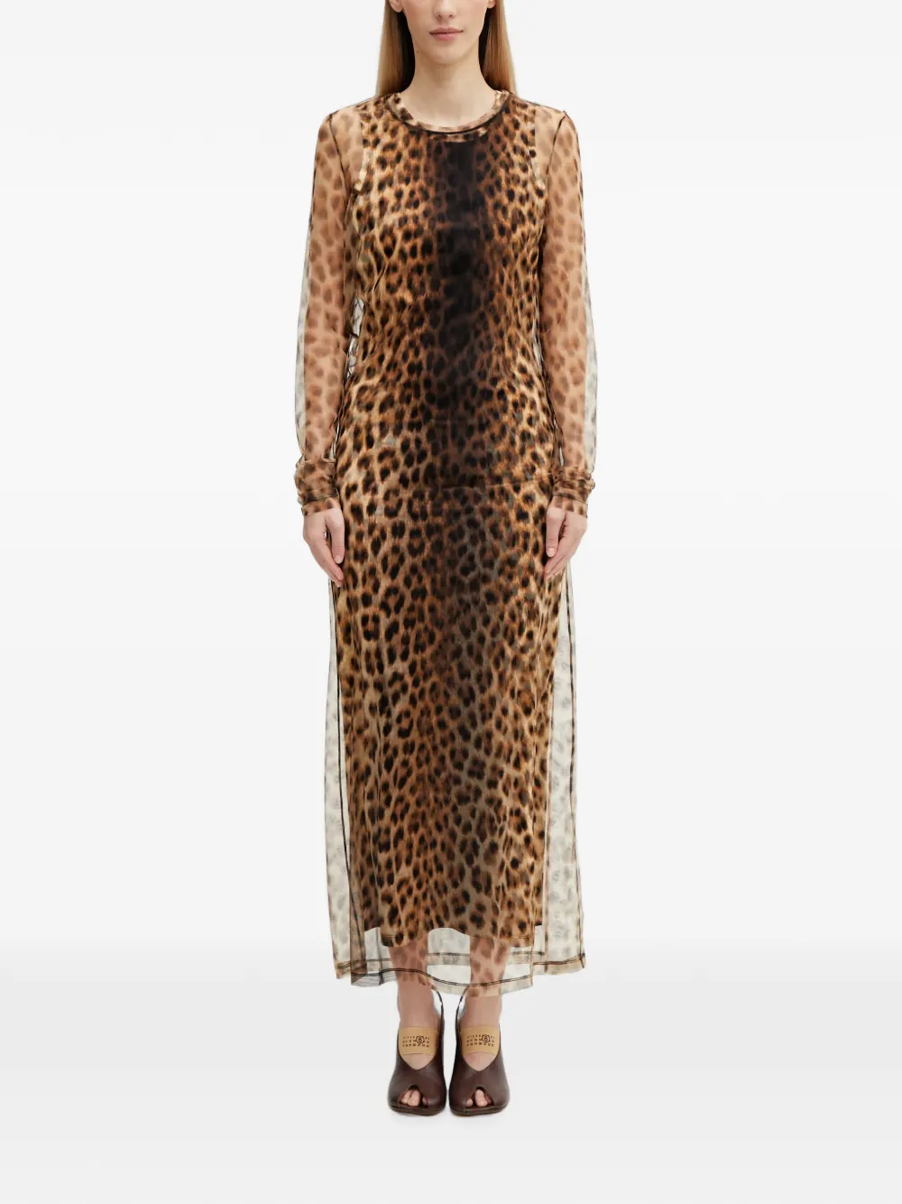 Sportmax leopard-print long-sleeve maxi dress - Toni neutri