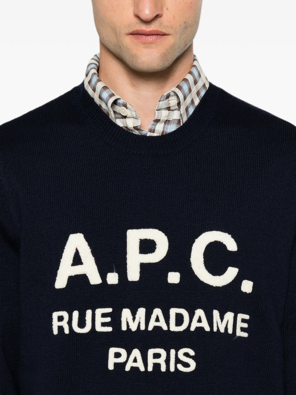A.P.C. Rue Madame Paris wollen trui met logo-detail Blauw