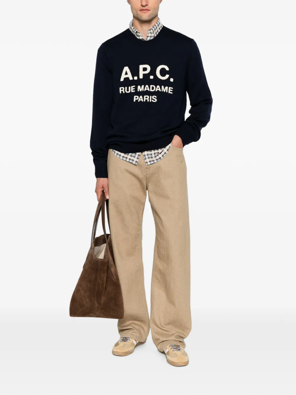 A.P.C. Rue Madame Paris wollen trui met logo-detail Blauw