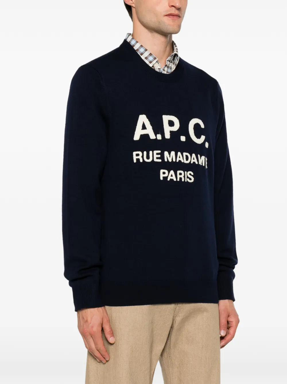 A.P.C. Rue Madame Paris wollen trui met logo-detail Blauw