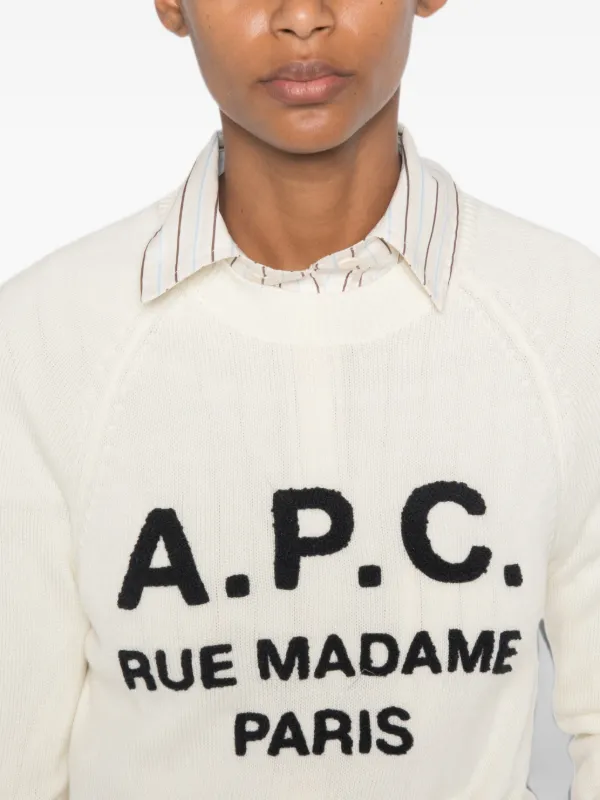 A.P.C. logo-embroidered Rue Madame Sweater | White | FARFETCH JO