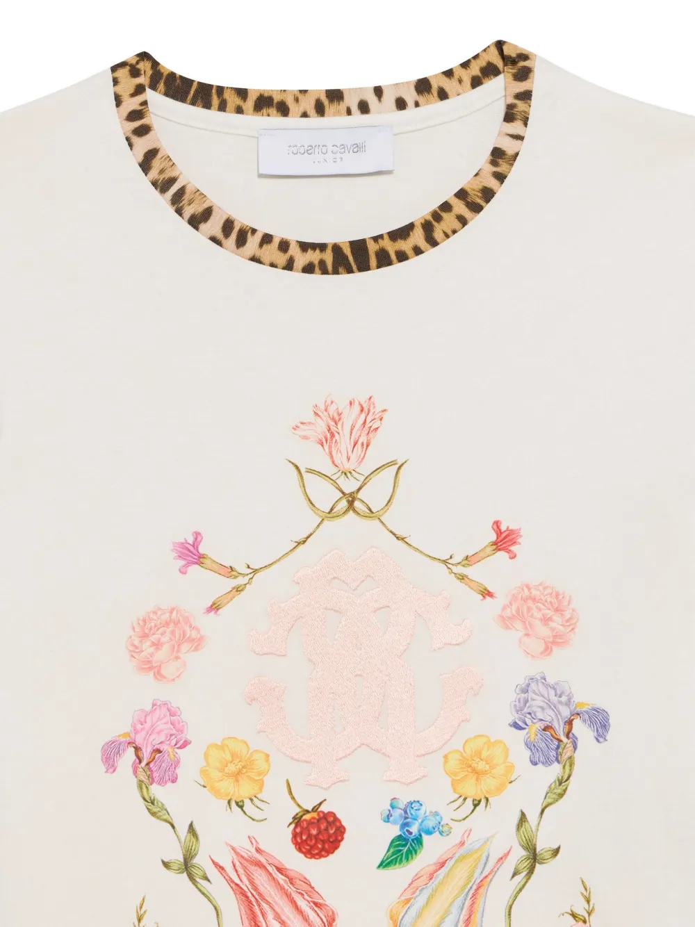 Roberto Cavalli Junior T-shirt met luipaardprint en afwerking Beige
