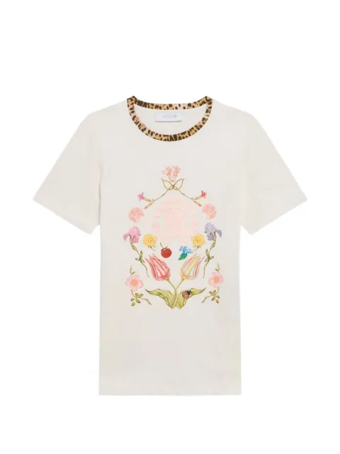 Roberto Cavalli Junior playera con estampado floral y ribete de leopardo