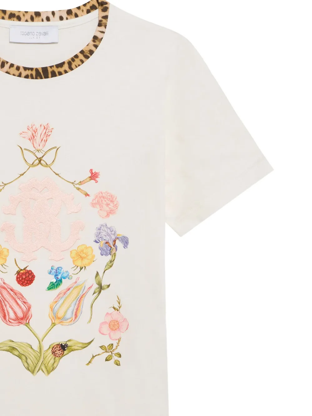 Roberto Cavalli Junior T-shirt met luipaardprint en afwerking Beige