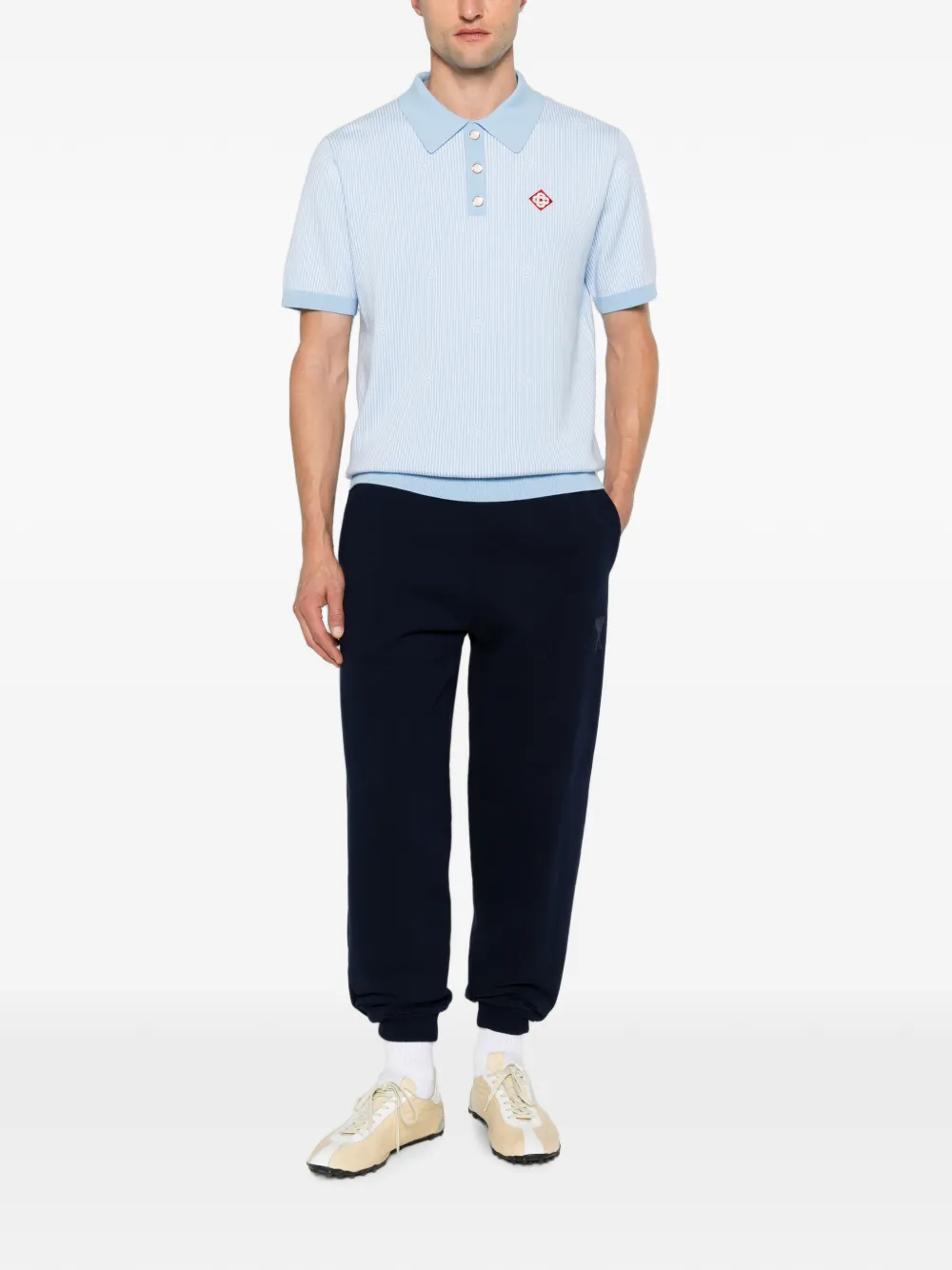 Casablanca monogram-jacquard striped polo shirt - Blu