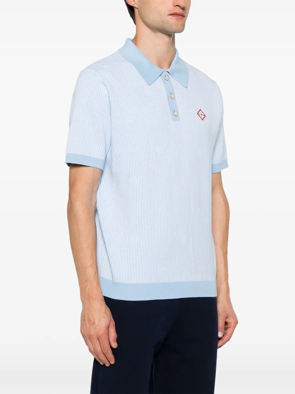 Casablanca Gebreid poloshirt met krijtstreep en korte mouwen Blauw