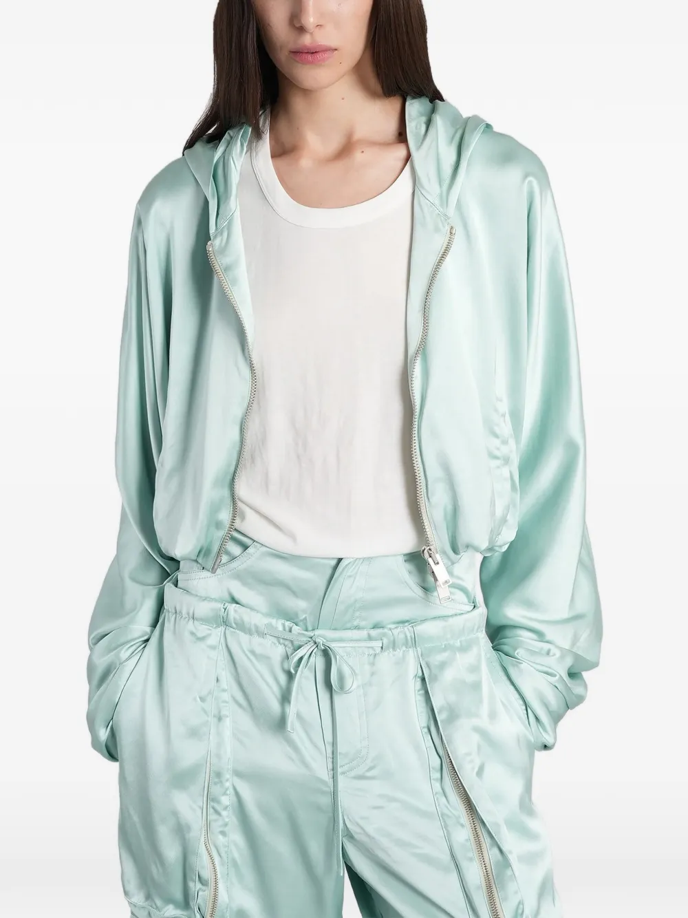 B1ARCHIVE satin hooded jacket - Verde
