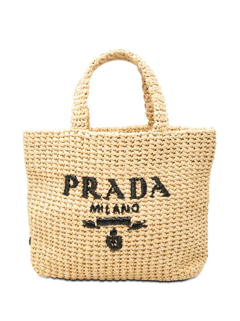 Prada Pre-Owned 2013-2026 Small Raffia Effect Crochet Embroidered Logo tote bag - Toni neutri