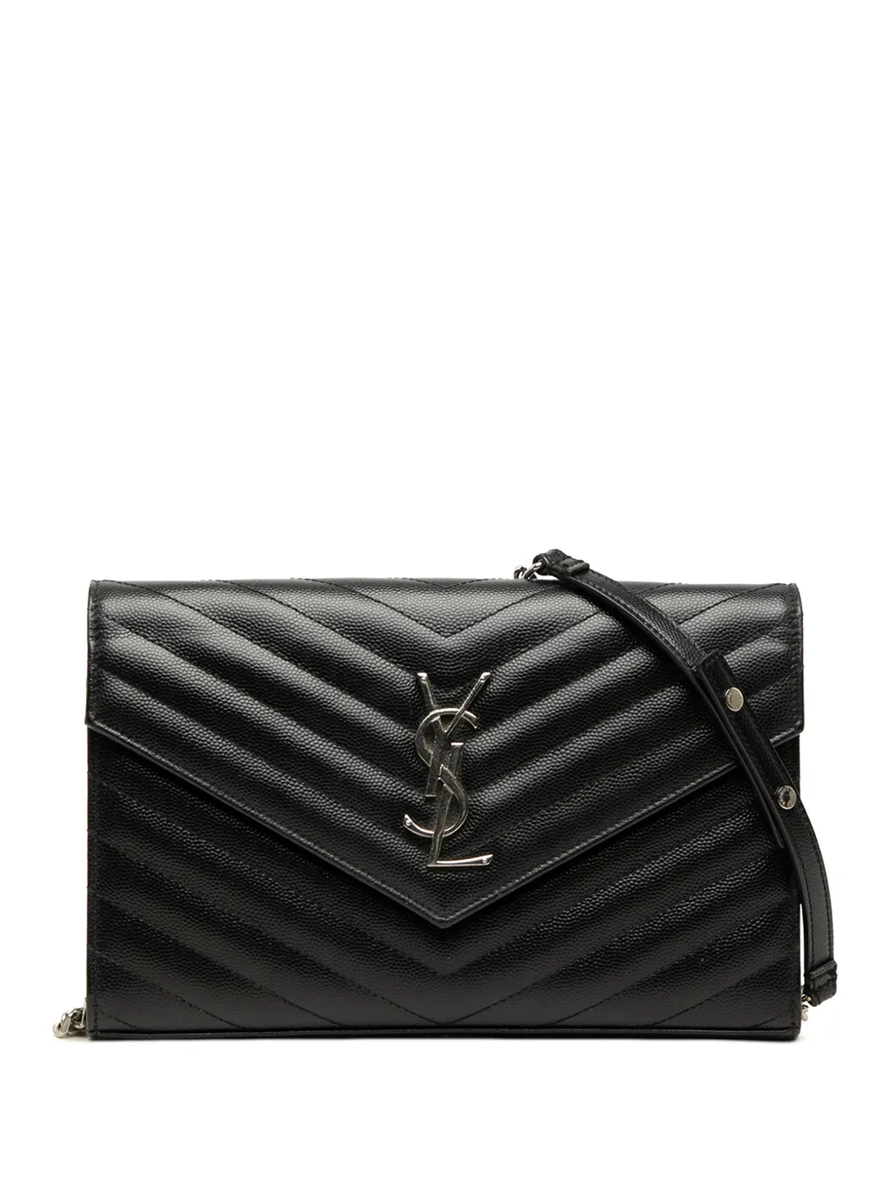 Saint Laurent Pre-Owned 2010-2026 Grain De Poudre Matelasse Chevron Classic Cassandre Chain Wallet crossbody bag - Black