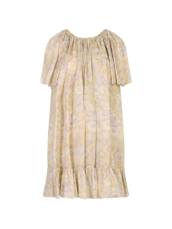 Chloé Floral-print Ruffled Mini Dress in Neutrals