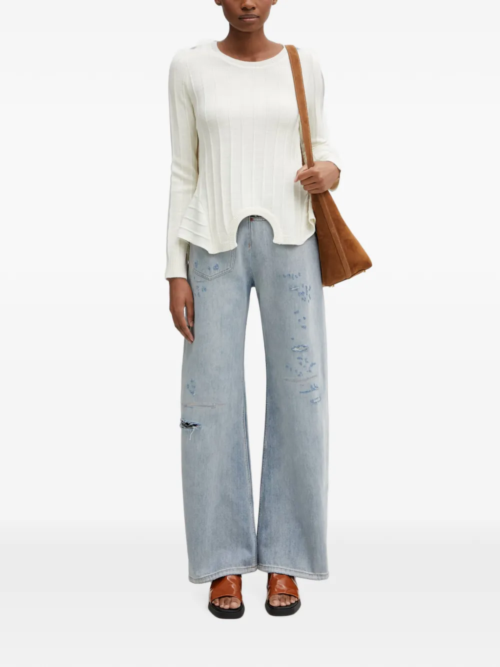 MM6 Maison Margiela Geribbelde trui met peplum afwerking Beige