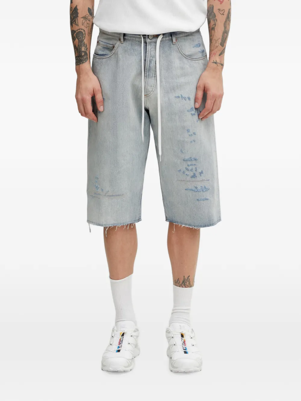 MM6 Maison Margiela distressed drawstring shorts - Blu