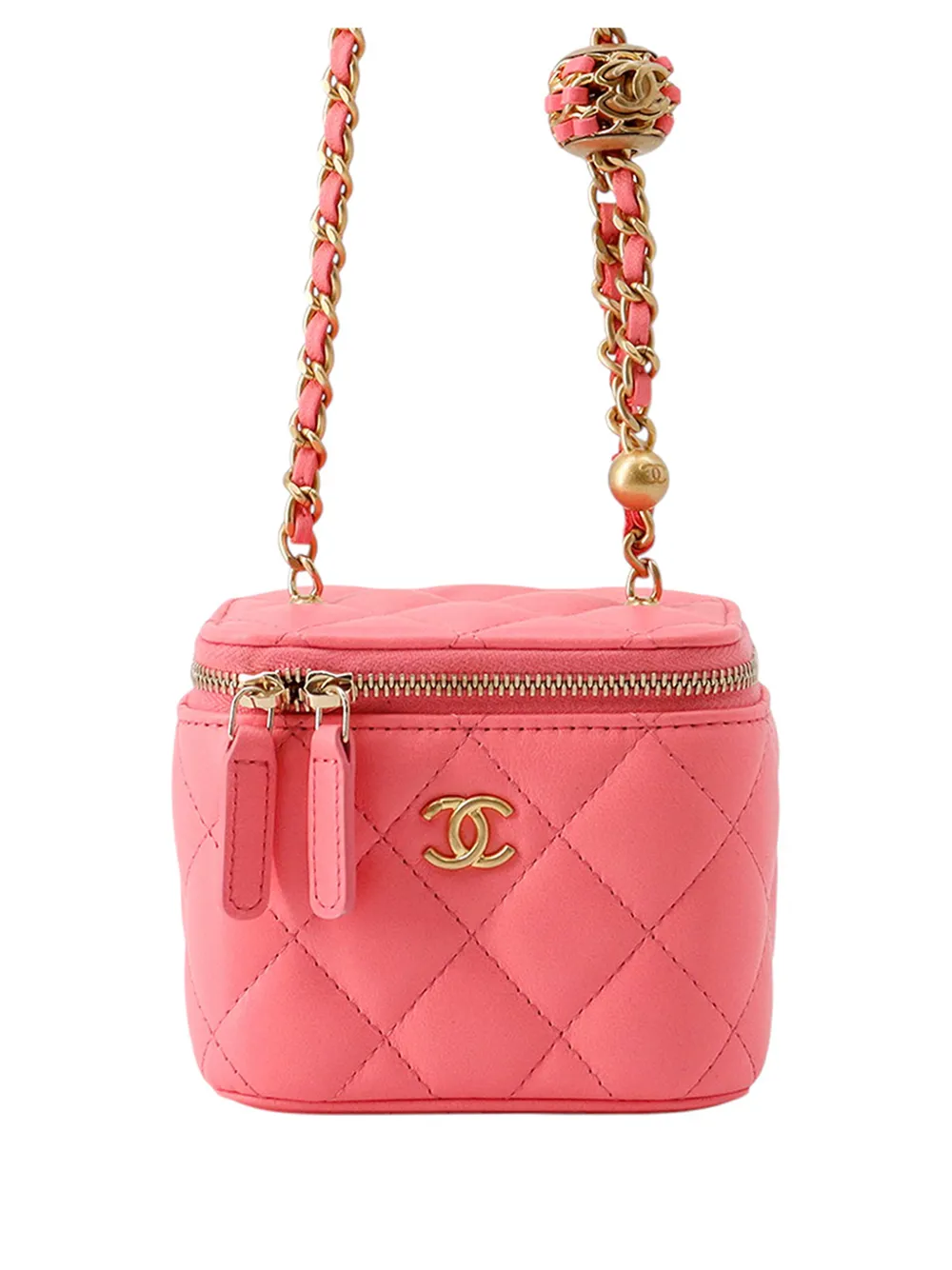 CHANEL Pre-Owned 2021 Mini Quilted Lambskin Pearl Crush Vanity Case With Chain crossbody bag - Rosa