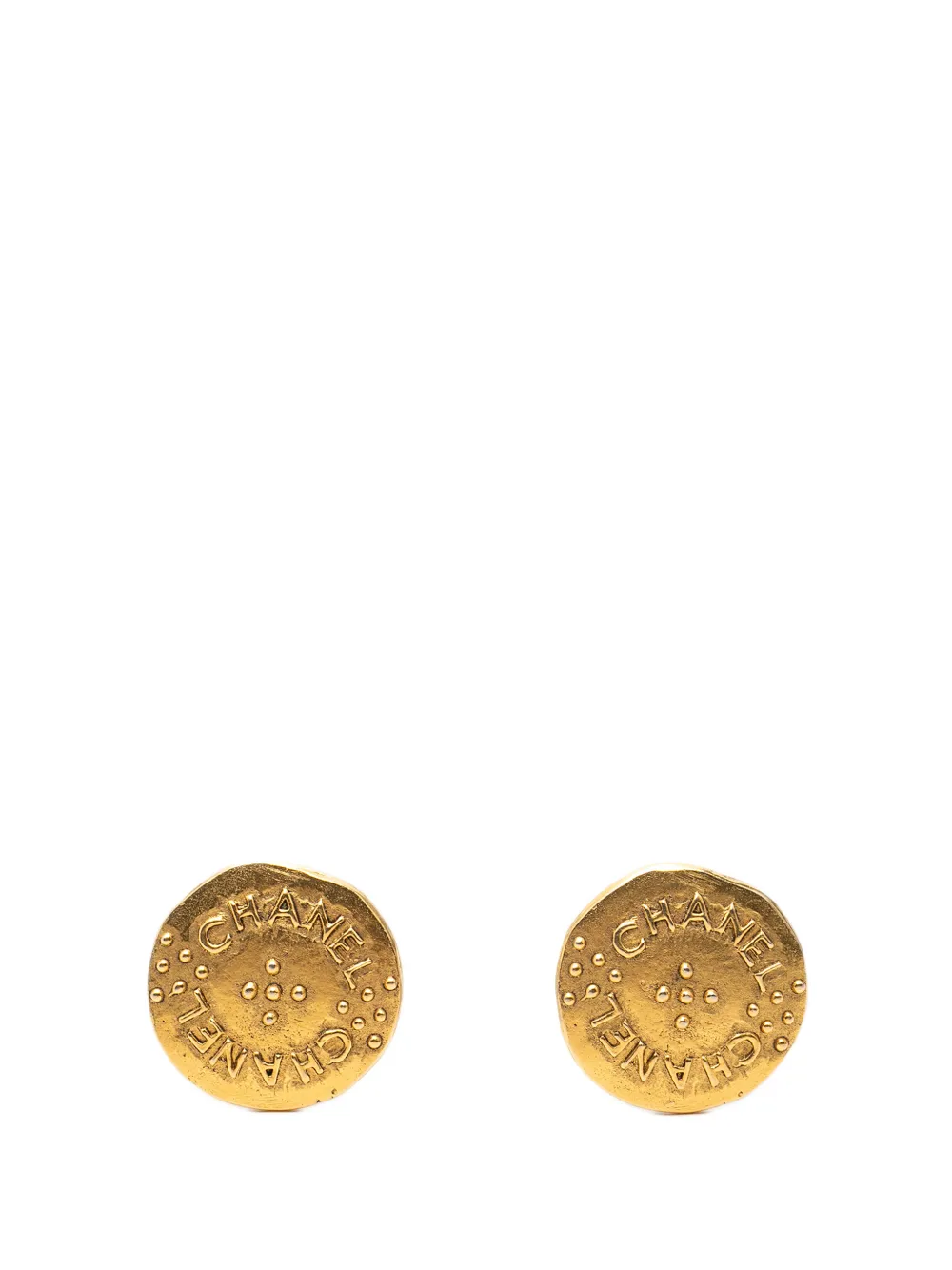 CHANEL Pre-Owned 1970-1980 Gold Plated Logo Round Clip On Earrings costume earrings - Oro