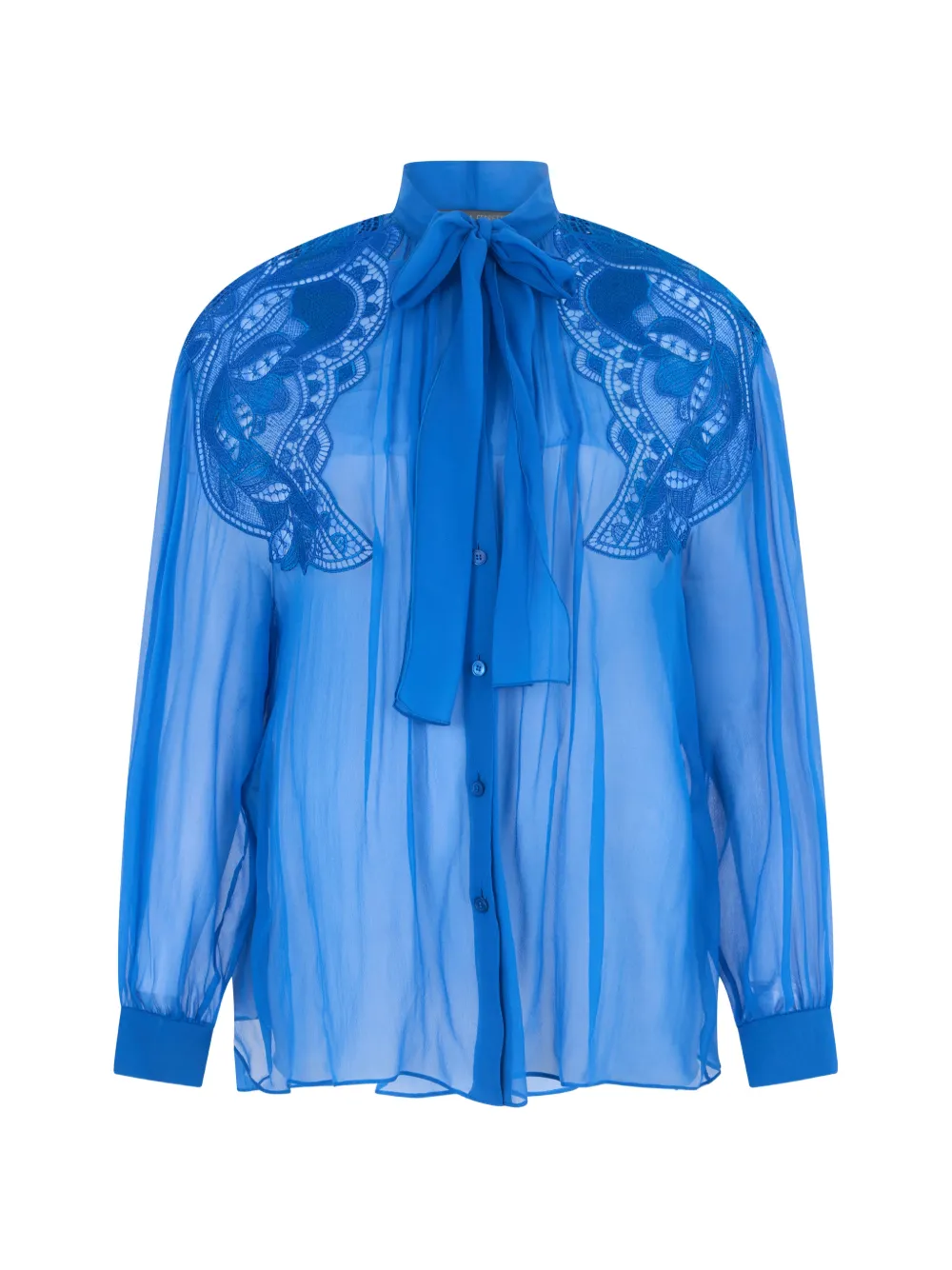 Alberta Ferretti lace-panel bow blouse - Blu