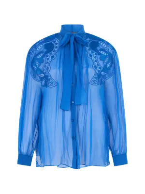 Alberta Ferretti ラッフル シルクブラウス | ブルー | FARFETCH JP