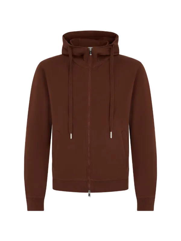 Fedeli Zip-up Drawstring Hoodie in Brown