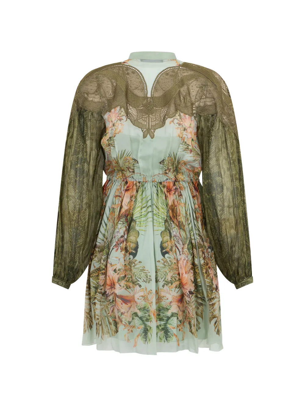 Alberta Ferretti Mini-jurk met kanten afwerking en bloemenprint Groen