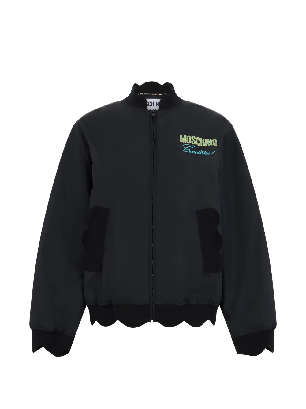 Moschino scalloped-edge logo-print bomber jacket - Nero