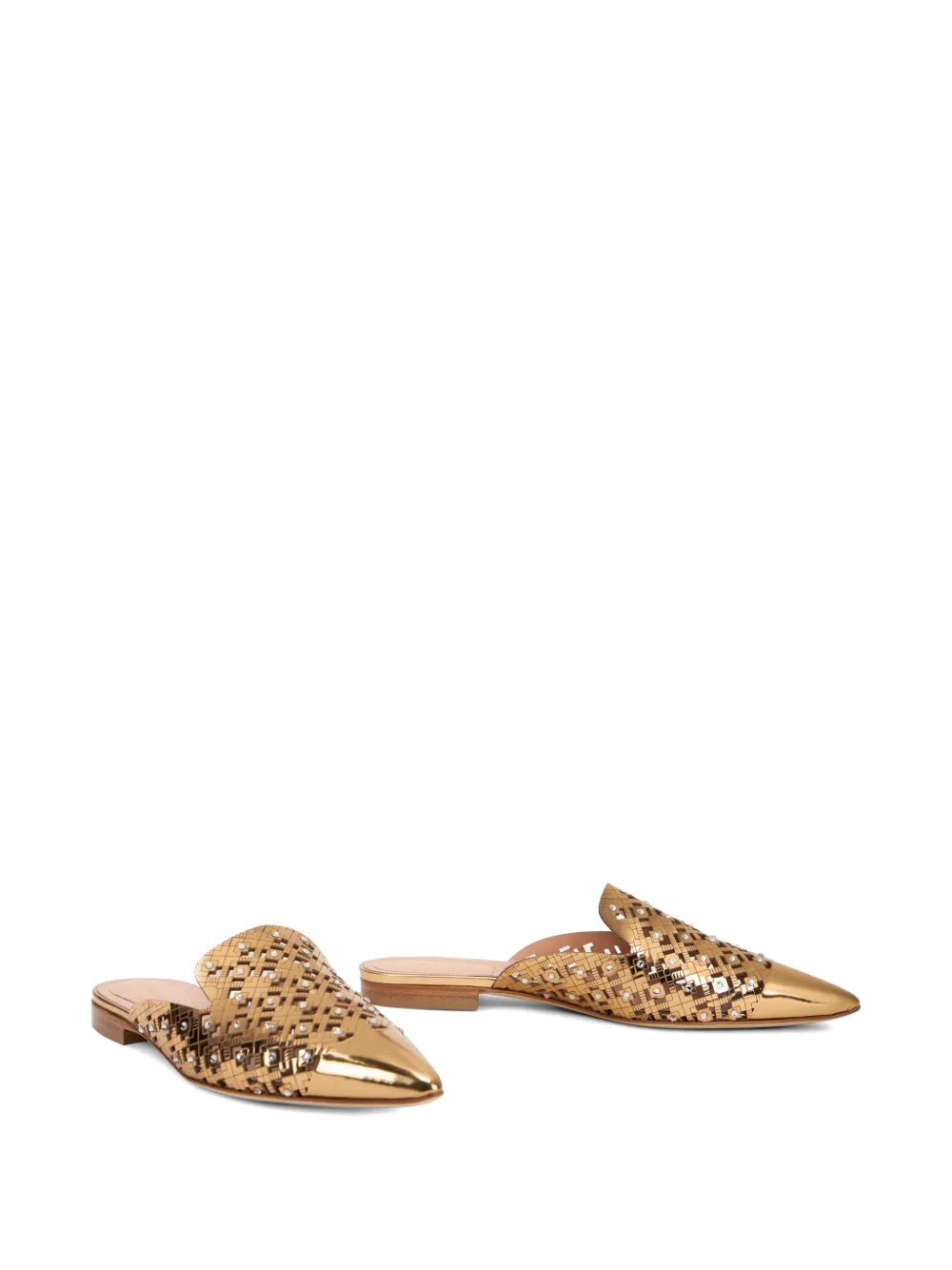Alberta Ferretti perforated crystal-embellished mules Goud