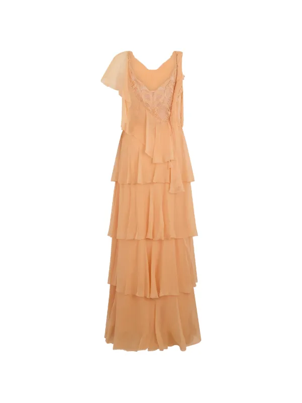 Alberta Ferretti Organic Chiffon Ruffled Maxi Dress