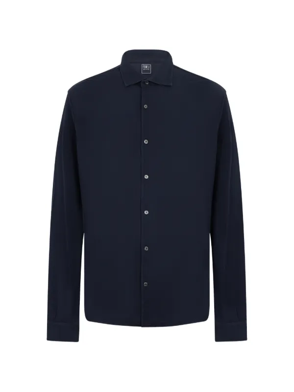 Fedeli Long-sleeved Button-up Shirt in Blue