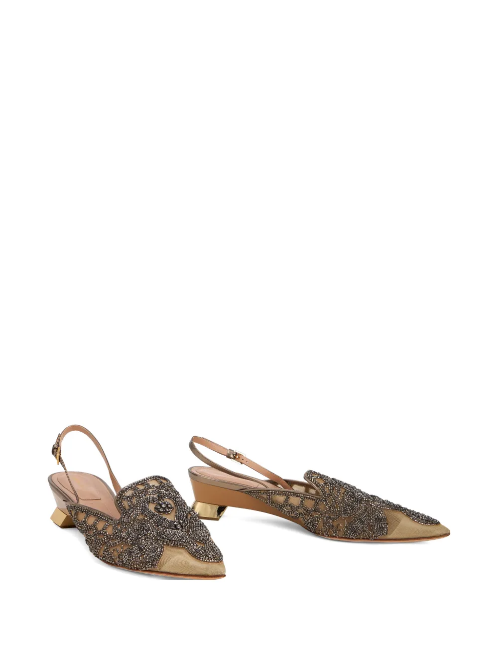 Alberta Ferretti Slingback pumps met geborduurde kralen Beige