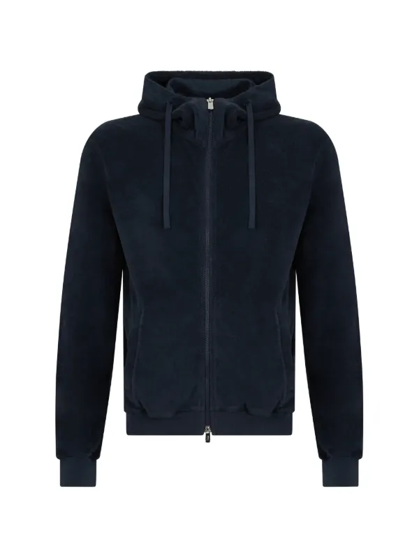 Fedeli Zip-up Drawstring Hoodie in Blue